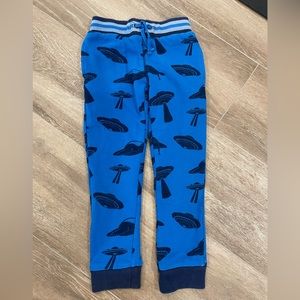 MINI BODEN Size 7 Blue Lined Jogger Sweatpants UFO Alien Pockets Loungewear